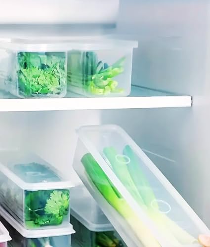 4-Pack Airtight Food Storage Containers BPA-Free Plastic Bins with Lids for Fridge or Pantry Herb Keeper for Cilantro Green Onions Mint or Dry Food Like Pasta Snacks Grains.