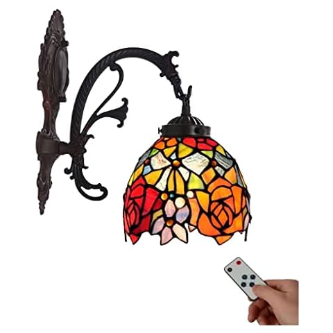 ANUOMY Rechargeable Wall Sconce Tiffany Style Battery Operated Led Wall Light with Remote,Vintage Rustic No Wire Wall Lamp Dimmable Wall Light Fixture for Hallway Farmhouse Bedroom Cover