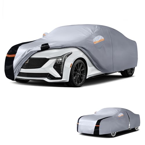 Image of Multi-Layer Car Cover Custom Fit for Cadillac CT5(2019-2026), 100% Waterproof All Weather for Automobiles, Gift with Towel, Heavy Duty Car Covers for Rain Sun UV Protection with Door Zipper