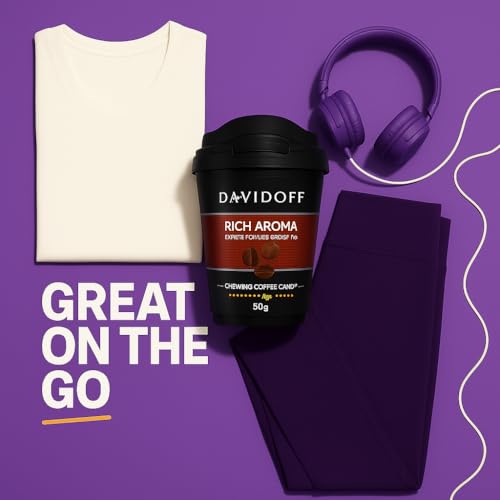 Image of Davidoff Chewing Coffee Chewy Candy Combo Pack By Cougar - Rich Aroma (15% Coffee Powder) & Crema Intense (13% Coffee Powder) - Long-Lasting Premium Coffee Taste Chewy Candy, Intensity 8 & 5, 50g x 2 Cups (Imported-GER)