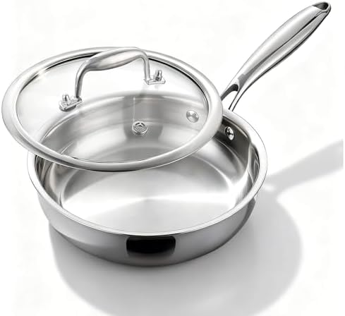 DELARLOCHEF Edelstahlpfanne 20 cm | Bratpfanne, mit Deckel, 5-Schicht