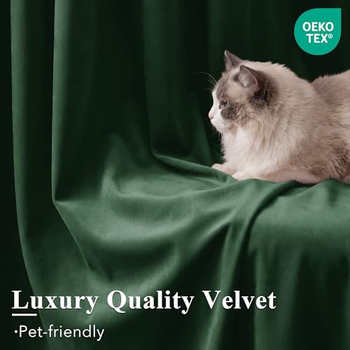 Image of Dark Green Christmas Velvet Drapes Room Darkening, W52xL90, 2 Pcs | Christmas Holiday Decor, 300GSM Heavy Soft Velvet, Heat Insulated, Privacy, Dining Backdrop French Door, Living Room