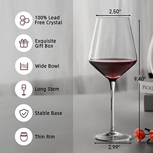 Roraem Wine Glasses - Wine Glasses Set Of 4 Hand Blown Crystal Red Wine Glasses Long Stem Italian Style Bordeaux Glassware Wine Glass Gift For Wedding Birthday Party 22Oz #TOP1