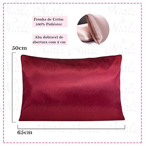 Kit 2 fronhas de cetim seda cabelo cacheado anti frizz niale (Bordo)