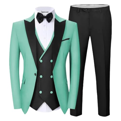 Men Double Breasted Slit Suit 2-Piece Jacket and Pants Wedding Graduation Party Set Mint