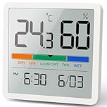 NOKLEAD Hygrometer Indoor Thermometer, Desktop Digital Thermometer with Temperature and Humidity Monitor, Accurate Humidity Gauge Room Thermometer with Clock (White)