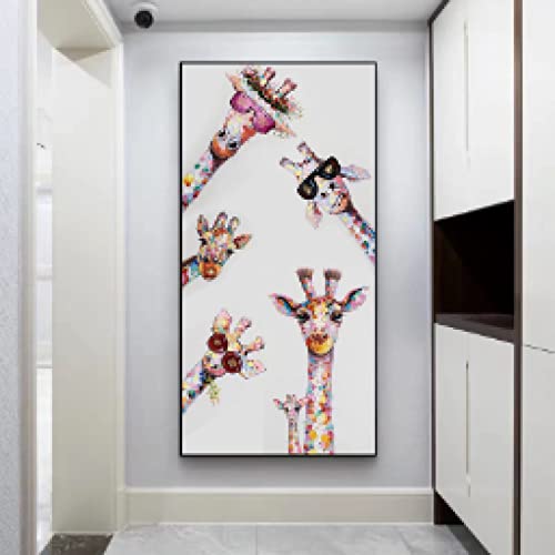 Peintures sur le Mur Girafe Famille toile decoration poétique et colorée pour nid douillet