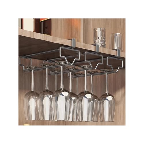 NJDQFA Soportes para Copas de Vino de Acero Inoxidable,Estante Colgante para Copas de Vino,Colgador de Copas Invertido con Tallo para Familia,Restaurante,Hotel Bar,Gris,3 Rows