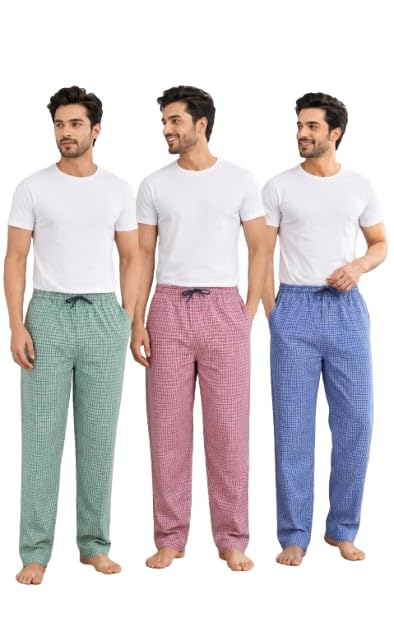 FRAXIER Cotton Chekered Multicolour Casual Pyjamas for Mens (Pack of 3)-picture-31