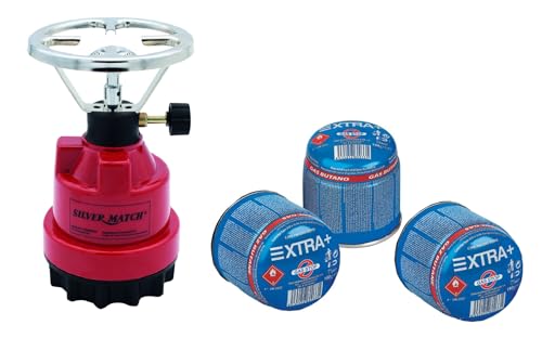 DISPAU | Hornillo de Camping Portátil con 3 Cartuchos de Gas Butano 190g Cocina de Exterior para Acampada, Playa y Montaña