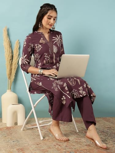 Image of GULMOHAR JAIPUR Women's Rayon Calf Length Printed Straight Kurta Bottom Set