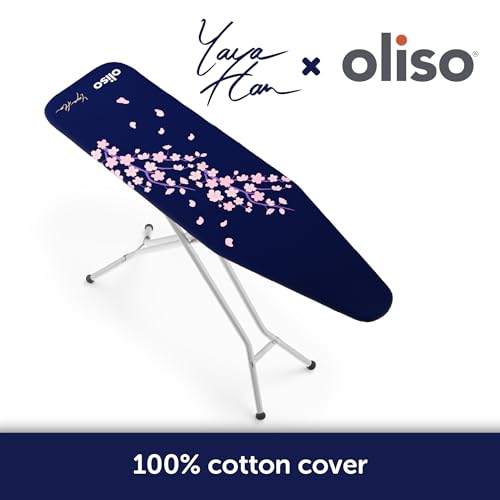 Image of oliso Yaya Han Ironing Board Cover, Durable 100% Cotton Lined with Professional Grade Felt pad - Fits Standard 54 inch x 15 inch Boards, a Wide Elastic Edge, Straps for Secure Fit, Cherry Blossom