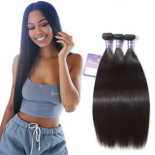 Faddishair Brazilian Straight Hair Bundles Human Hair Bundles 100% Unprocessed Virgin Straight Hair Weave Natural Color Remy Hair Bundles 12 14 16 Inch Total 300g/10.5oz