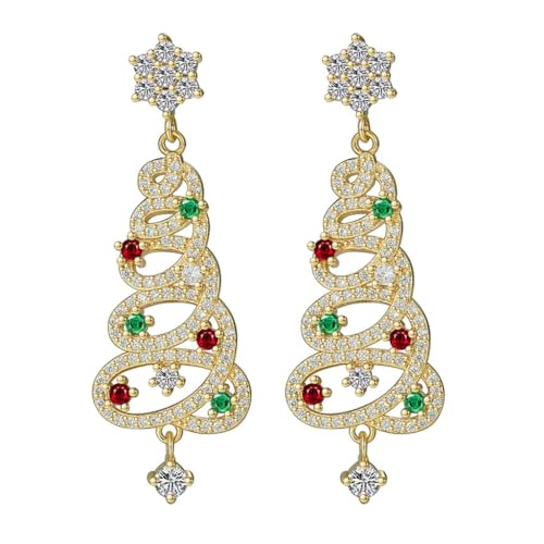 Beimus Orecchini pendenti, orecchini vintage a forma di albero di Natale, con zirconi e strass, da donna, gioielli per feste, Metallo