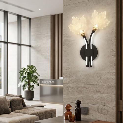 Image of Modern LED Wall Sconce Light, Dual Holly Leaf Design, Metal Base with Three Colour Illumination (Warm White, Natural White, Cool White), Indoor Decorative Lighting|Black