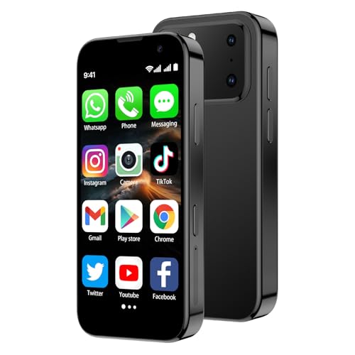 Mini Smartphone 3.0" HD Touchscreen - Unlocked Android Compact Mobile Phone for Kids & Students | Smallest Cell Phone for Travel Backup & Digital Detox | WiFi, GPS, Face ID, Dual SIM, 2GB+16GB, Black