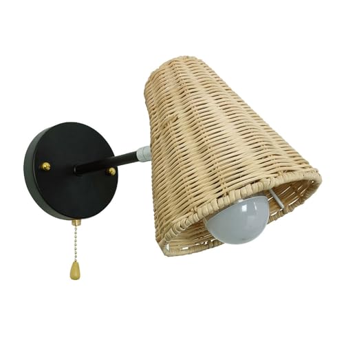 Lámpara de pared de mimbre con interruptor y cableado para iluminación decorativa de interior 2