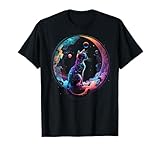 Cosmic Cat Cool Colorful Crescent Moon and Clouds Kitten T-Shirt
