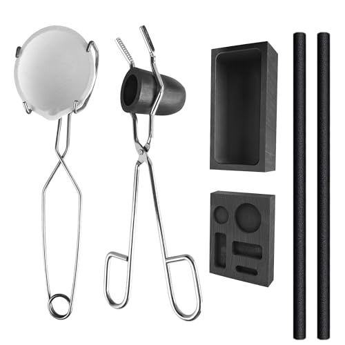 MMasters Melting Casting kit with Graphite Crucible Graphite Ingot Mold 2 Stir Sticks 5-in-1 Ingot Mold for Melting Gold Silver Aluminum Brass
