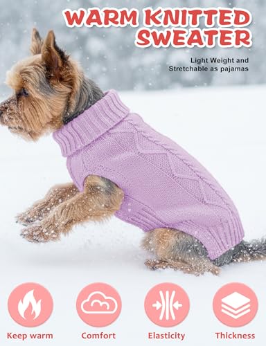 Image of Dog Sweaters for Small Medium Large Dogs Cats, Soft Warm Turtleneck Pullover Solid Cable Knit Fleece Stretch Pet Clothes,Classic Fuzzy Coat for Puppy Girl Boys for Fall Winter Cold Weather