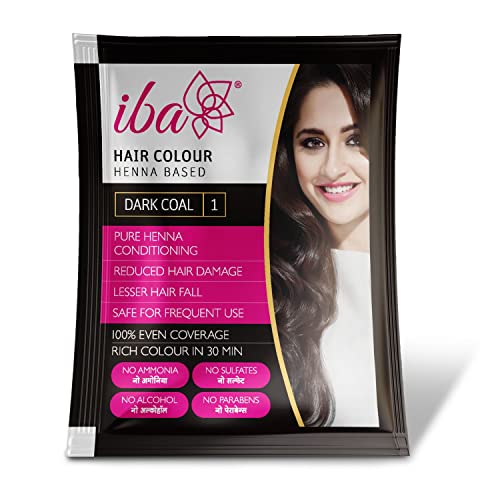Image of Iba Hair Colour for Women - Dark Coal, 70g (Pack of 2) | 100% Pure Henna Based Powder Sachet | Natural Hair Colour & Long Lasting with Conditioning Formula | Reduced Hair Fall & Hair Damage | Shine & Nourish Hair | Free from Ammonia and Other Harmful Chemicals | Herbal Hair Powder for Hair Color | Black Henna
