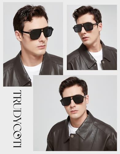 Acetate Aviator Polarized Sunglasses for Women Men, Trendy Unisex Oversized Designer Shades with Double Bridge3