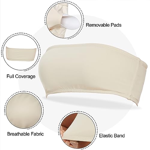 Image of Boudaner Women's Padded Bandeau Sports Tube Top Bra Strapless Yoga Bralette | Seamless Wireless Invisible Bra, Non-Slip Soft Solid Top for Gym Daily Going Out Workout Wear