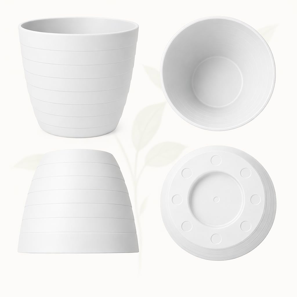 Maceteros Decorativos Interior y Maceteros Grandes Exterior - 3X Macetas Grandes Blanco Elegante (30 cm) Macetas Plastico con Drenaje - Tiestos para Plantas, Jardín, Terraza y Balcón — view 2