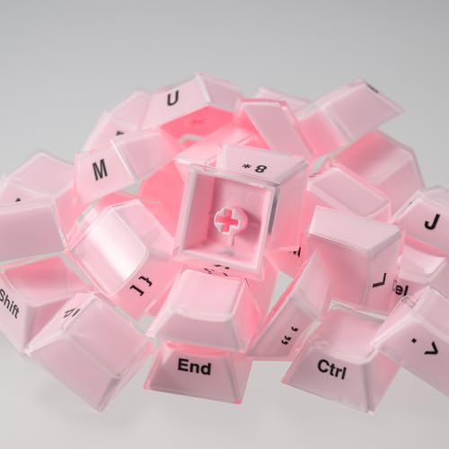 Image of HITIME XVX Crystal Jelly Keycaps 75 Percent, Cute Custom Keycaps 95 Keys with 20 Keys Clear Key caps, Cherry Profile for 61 /68 /84 /87 Cherry Gateron MX Mechanical, Side Printed, Pink