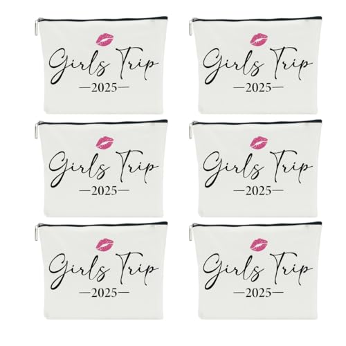 6 PCS Girls Trip Gifts Favors 2025 Girls Weekend Gifts for Women Bestie Gifts Friend Gifts Girls Trip Favors for Her Sister Wife Friendship Holiday Vacation Makeup Bag Weekend Bags for Women