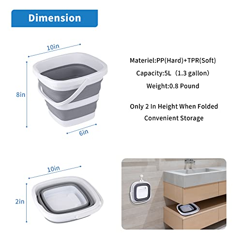 Craftend Collapsible Bucket, 5L 1.3Gallon Small Cleaning Bucket Mop Buckets For Household Outdoor Car Washing Tub Plastic Foldable Portable Camping Beach Sand Water Pot Pail Space Saving Square #TOP1