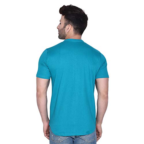 Image of Geum Men's Mandarin Collar Shirt with Graphic Print| Short Sleeve Cotton Blend Slim Fit Casual Shirt for Men