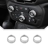 JeCar Silver Aluminum AC Radio Knob Cover Fit for 2018-2022 Jeep Renegade Interior Accessories | Air Conditioner Audio Volume Switch Knob Trim for 2018+ Renegade
