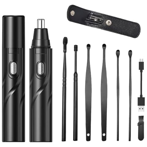 YIPINER 2024 Nose Hair Trimmer Rechargeable with 6 Pieces Earpick Trimming Nose Hair Painless Removal Nose Hair Speed Rotation Motor Nose Hair Clipper (Black) Cover