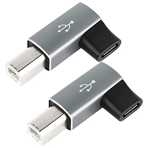 Qianrenon 90 Degree Usb C To Midi Adapter Type C Female To Usb B Male Printer Right Angle Adapter Converter, For Printer Midi Electric Piano Electronic Drum, 2Pcs, Gray #TOP26