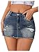 SHENHE Women's Ripped Low Rise Zip Fly Denim Skirt Sexy Y2k Vintage Jean Mini Skirt Raw Hem Blue Medium