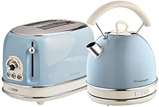Ariete ARPK12 Retro Style Dome Kettle and 2 Slice Toaster Set, Vintage Design, Blue