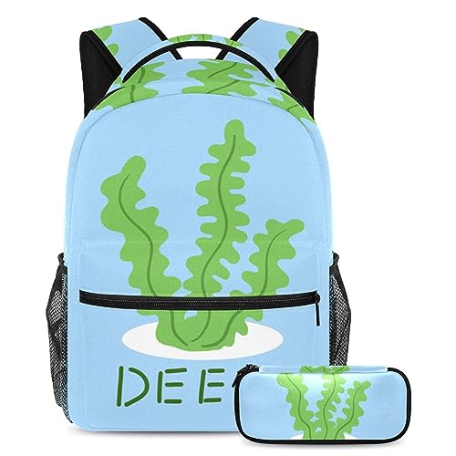 Sac à dos d'algues avec trousse, lot de 2 cartables scolaires multicolores pour enfants