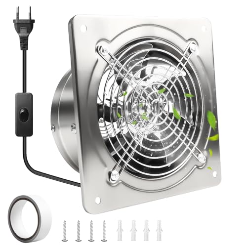 WIYETY Ventilador extractor de 150 mm, silencioso, 525 m³/h, con válvula de retorno, potente ventilador de pared de metal, calidad de aire mejorada, para cocina, baño, garaje, sótano, plateado