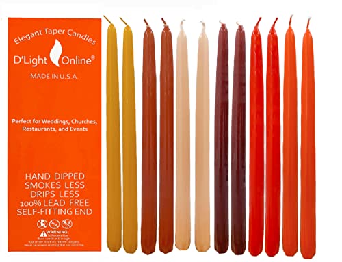 D'light Online Elegant 10" Seasonal Fall Taper Candles Premium Quality - Unscented, Hand-Dipped, Dripless and Smokeless - Set of 12 (12 Inch, Autumn Foliage)
