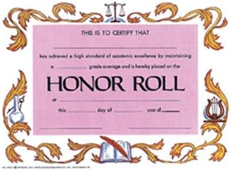 CERTIFICATES HONOR ROLL 25/PK 12 X 9