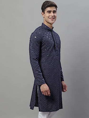 Image of Jompers Men's Chikankari Rayon Regular Fit Embroidered and Sequence Kurtas Only