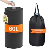 Lifewit 80L Redondo Cubos de Basura Reciclaje, Cubo de Basura Cocina para Interior/Trastero con Tapa y Bolsa Interior Reutilizable, Botellas de Depósito para Plastico Papel Lata Vidrio, Gris Oscuro