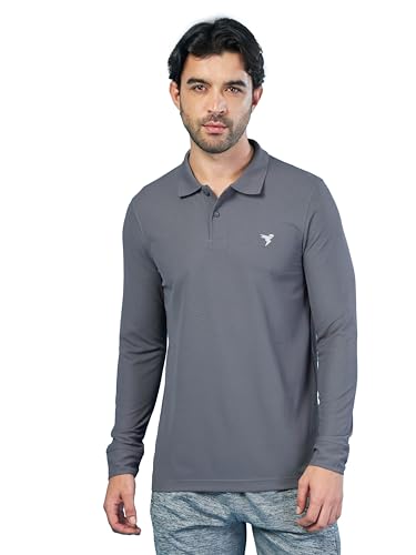 Image of TECHNOSPORT Mens Slim Fit Polyester Active Wear Collar Polo T-Shirt with Long Sleeves for Workout, Sports