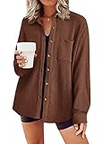 HOTOUCH Womens Waffle Knit Shacket Boyfriend Shirt Jacket Button Down Blouse Loose Fit Long Sleeve Tops Coffee S