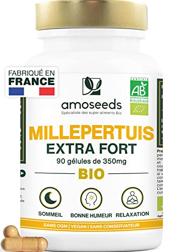 Millepertuis BIO | Concentré en Hypericine | Déprime, Bonne humeur, Anti-stress, Sommeil | 90 gélules vegan de 350mg | Qualité Supérieure