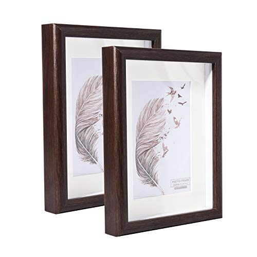 Metrekey Marco de fotos 3D de 15 x 20 cm, con cristal para rellenar, marco Hozl con paspartú para 10 x 15 cm, juego de 2, marrón para pantalla de mesa y colgante de pared