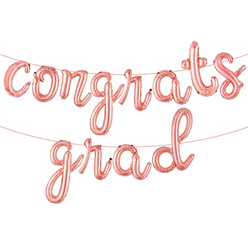 Image of Graduation decorations 2026 | Rose Gold Congratulations Balloons - 16 Inch | Script Congrats Grad Balloons for Graduation Decorations Class of 2026 | Grad party decor, KatchOn