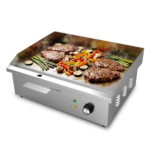 KLAMER Elektrogrill Edelstahl 3000W XL Grillplatte 54 5x38 5 cm Tischgrill Elektrisch 50300C Eisengrillplatte Spritzschutz Auffangbehälter Balkon & Gastronomie