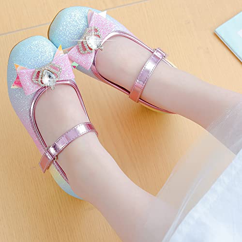 Furdeour Kids Girl Princess Shoes Wedding Rainbow Sequins Little Flower Girls Mary Jane Glitter Shoes Size 9 Cute Toddler Girls High Heels Shoes Cosplay Dress Up Bridesmaid Shoes (2703Rainbow 9) #TOP2